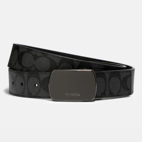 NWT COACH Plaque Buckle Cut To Size Reversible Belt 38 MM Black Charcoal - Picture 1 of 5